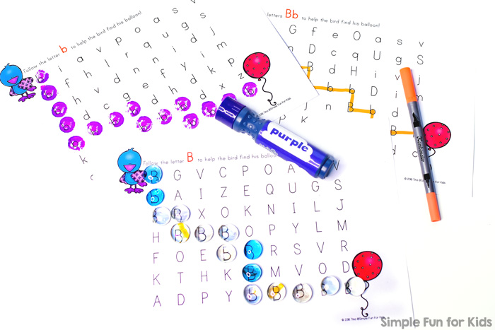 Free alphabet printables for kids: Super cute letter B maze!