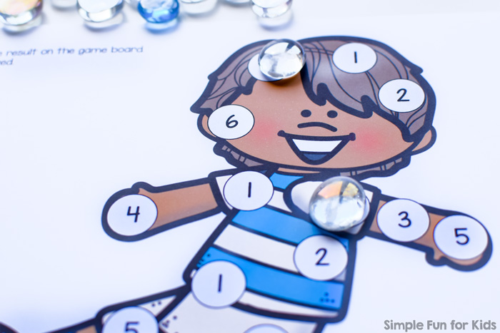 Play a fun simple game to practice number recognition, number matching, taking turns, or just for fun: Soccer Roll and Cover Game for preschool and kindergarten.