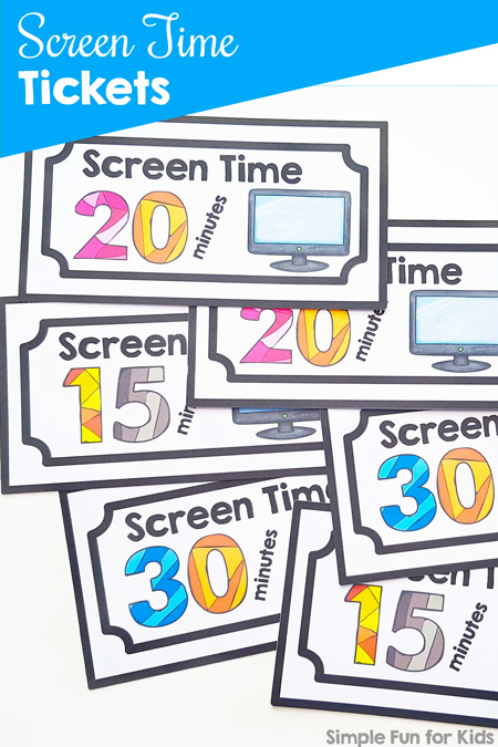 Having trouble with limiting screen time or kids continually asking for it? Try these cute printable screen time tickets for different numbers of minutes. Mix and match and/or fill in the blank ones with your own values.