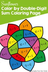 Sunflower Color by Double-Digit Sum Coloring Page - Simple Fun for Kids
