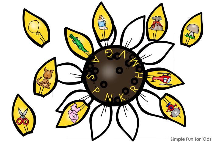 Here's a fun way to practice beginning sounds for preschoolers and kindergarteners: Sunflower Petal Beginning Sound Matching Puzzle, part of the 7 Days of Sunflower Printables for Kids series (day 3).