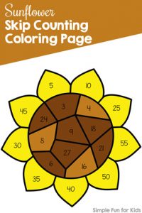Practice multiples of 3, 4, and 5 with this fun Sunflower Skip Counting Coloring Page! Day 6 of the 7 Days of Sunflower Printables for Kids.