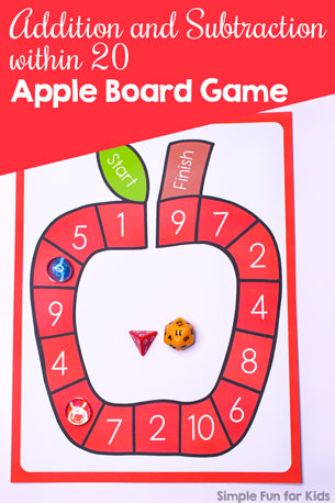 Addition and Subtraction within 20 Apple Board Game