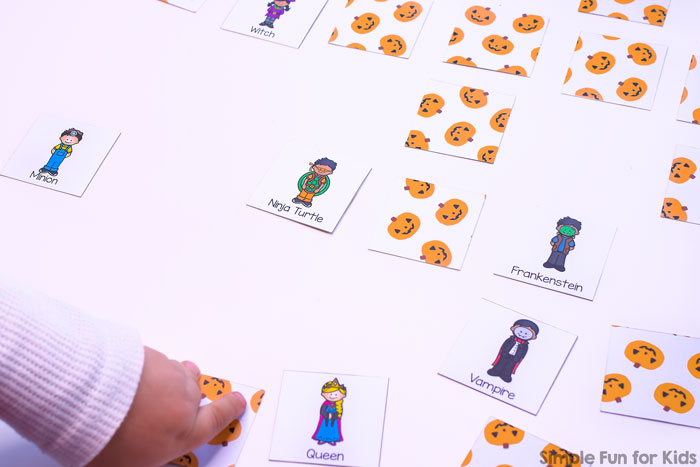 Play this fun little Halloween Costumes Memory Game with kindergarteners or elementary students! 20 cute images of kids wearing Halloween costumes such as a cat, queen, mummy, pumpkin, ghost, etc.
