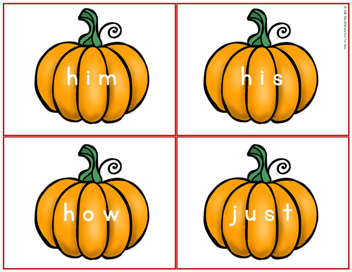 Learn first grade sight words with these cute printable pumpkins! Includes all 41 first grade Dolch sight words on one pumpkin each.