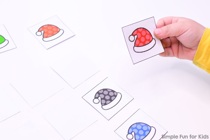 Get ready for Christmas with this super cute printable Santa Hat Color Matching Memory Game. You can start out with just a few matches for toddlers and preschoolers and work up to using all of the 40 matches or even double up for even more of a challenge for kindergarteners and elementary students.