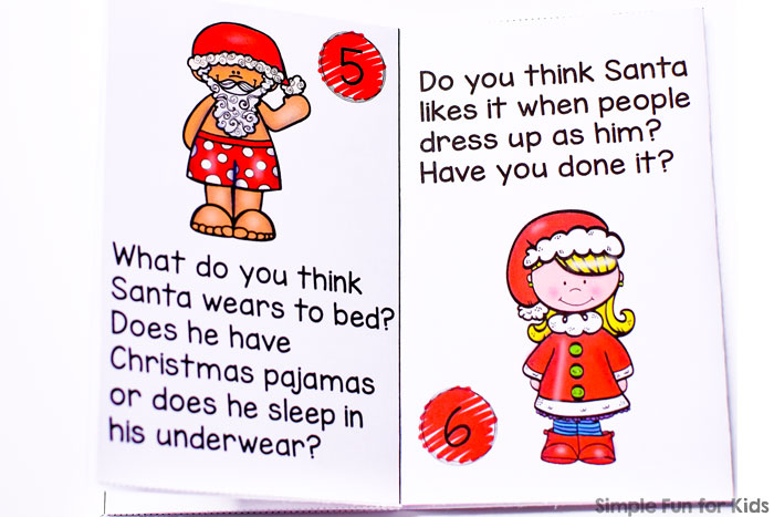 Make your own printable Things I Wonder About Santa Mini Folding Book with fun questions to use as a conversation starter or writing prompt with preschoolers, kindergarteners, and elementary students.