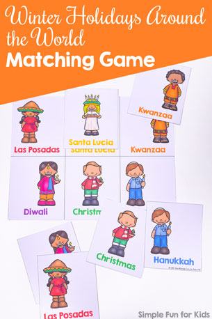 Winter Holidays Around the World Matching Game for Toddlers