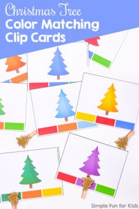 Practice colors and fine motor skills with these cute rainbow Christmas Tree Color Matching Clip Cards! Wonderful for preschoolers and toddlers learning their colors.