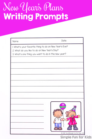 Write about plans for New Year's Eve, New Year's Day, and the New Year with this cute set of printable New Year's Plans Writing Prompts. No prep required, just print and write!