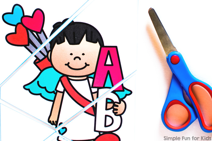 Let your preschooler or kindergartener cut his or her own puzzles! These cute no-prep printable Valentine's Cupid Cutting Practice Puzzles channel cutting practice into a useful activity!