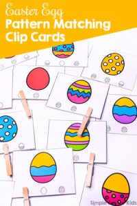 Practice matching the interesting patterns and colors of the Easter eggs with these printable Easter Egg Pattern Matching Clip Cards. Perfect for preschool and kindergarten.