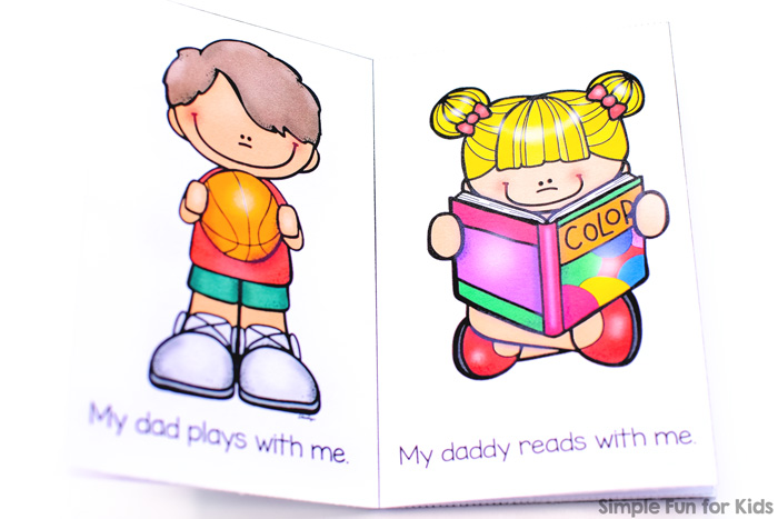 Image for color version of printable I Love My Dad Emergent Reader Mini Folding Book.