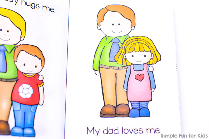 Close-up image for color version of printable I Love My Dad Emergent Reader Mini Folding Book.