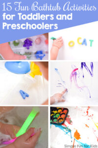 Featured image: Use bathtime for simple activities that teach colors, letters, or are just plain fun: 15 Fun Bathtub Activities for Toddlers and Preschoolers