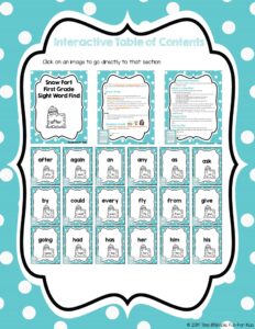 Practice all 41 first grade sight words with this cute no-prep Snow Fort First Grade Sight Word Letter Find for kindergarten and first grade! All in b&w to help you save ink and with six versions for each sight word for a total of 246 pages.