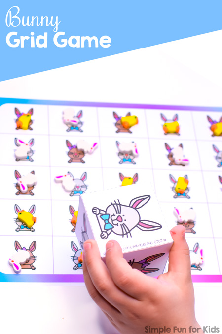 Printable games for preschoolers are a great way to practice counting, taking turns, and 1:1 correspondence: Bunny Grid Game (Day 3 of the 7 Days of Bunny Printables series.)