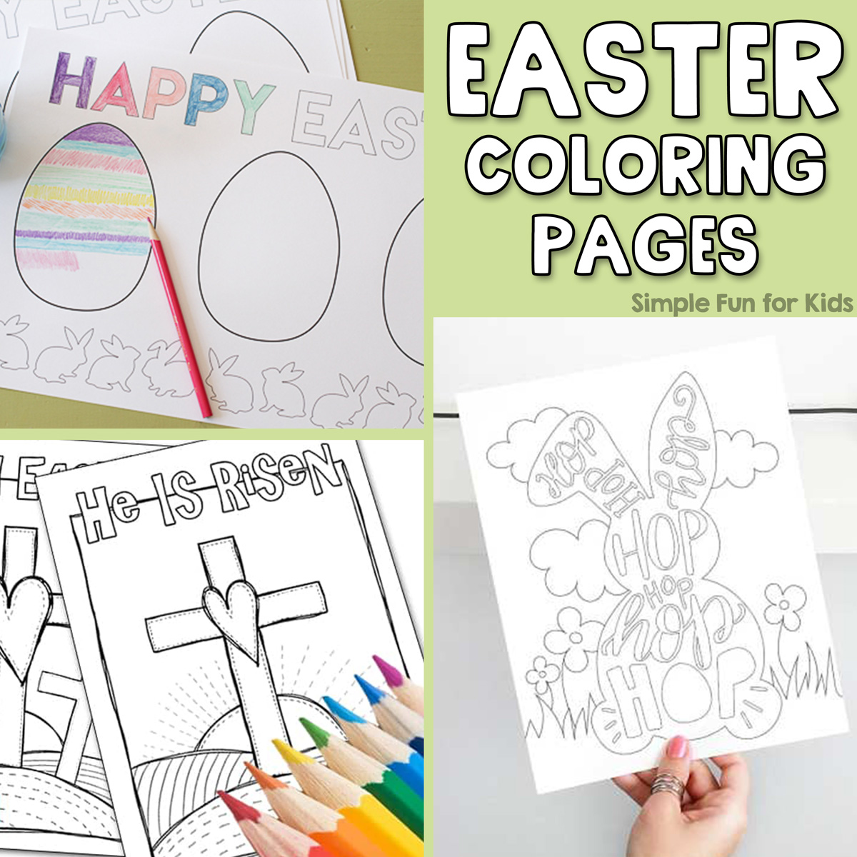 Happy Easter coloring pages, religious Easter coloring pages, Easter bunny hop hop hop.