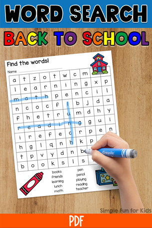 Back to School Word Search for Kids