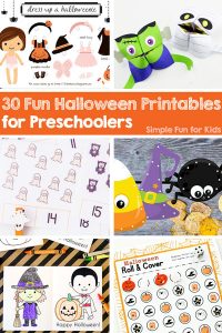 This is awesome! 30 fun Halloween printables for preschoolers including math and literacy learning printables, coloring pages, games, and more! My kindergartener is going to love it, too!