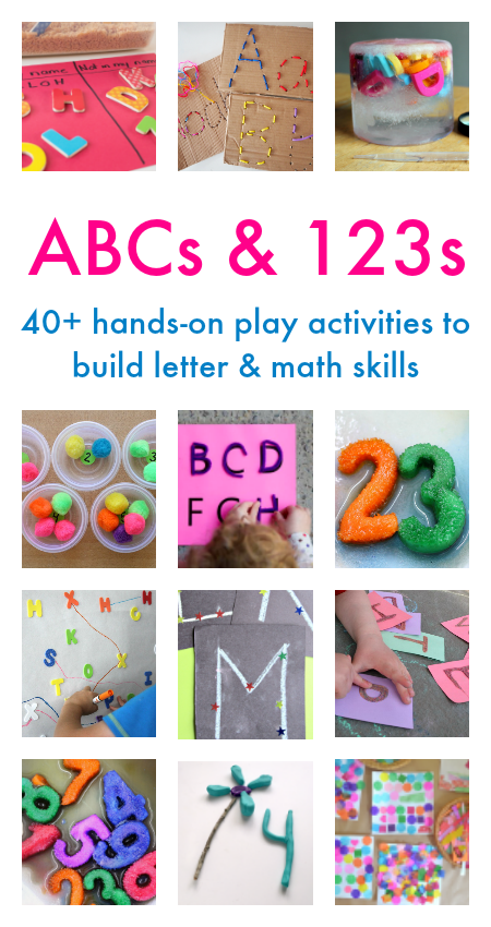 ABCs & 123s is THE book for you if you're looking for learning activities for kids from preschoolers to kindergarteners and beyond! 40+ hands-on play based FUN learning activities cover everything from letter recognition to double digit addition, from writing numbers to understanding base-ten. Your kids will have so much fun learning and reviewing all kinds of math and literacy concepts!