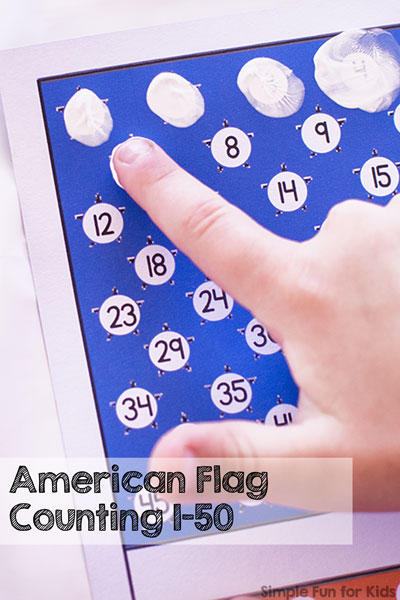 Practice counting up to 50 with this printable American Flag Fingerprint Counting activity! Fun and simple learning activity for preschoolers and kindergarteners.