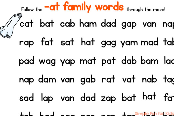 Work on fluency reading your CVC words with this -at Family CVC Word Maze! No prep required, just print and read. Fun for preschoolers, kindergarteners, and anyone learning to read!