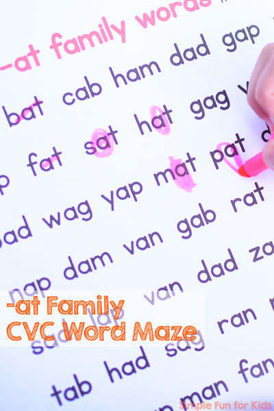 Work on fluency reading your CVC words with this -at Family CVC Word Maze! No prep required, just print and read. Fun for preschoolers, kindergarteners, and anyone learning to read!