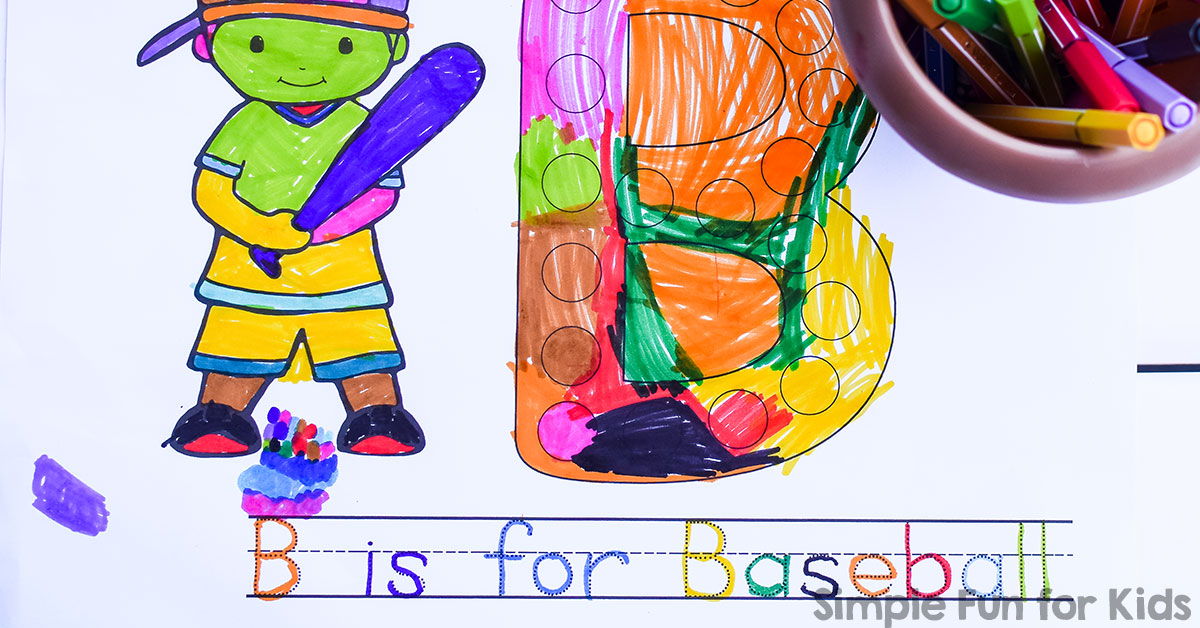 B is for Baseball Dot Marker Coloring Pages - Simple Fun for Kids