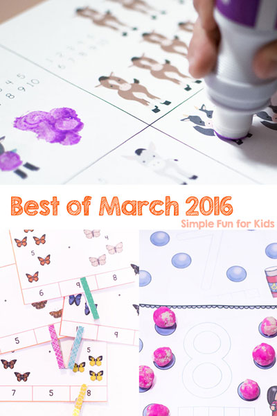 Ooops, March is already over! Find out which new posts on Simple Fun for Kids were the most popular in March 2016 and which one was my personal favorite. Topics include sensory activities, round-ups, seasonal activities, and fun educational printables for toddlers, preschoolers, and kindergarteners.
