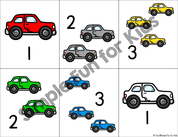 I'm introducing my 2-year-old to numbers using his favorite theme: This printable Car Counting Matching Game for Toddlers introduces numbers up to 3 with cars in six different colors. Great basic math practice while also working on important skills like fine motor, visual discrimination, visual scanning, and having fun!