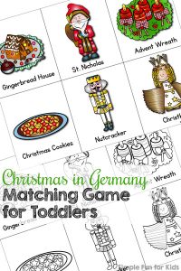 Learn about special German Christmas traditions with this printable Christmas in Germany Matching Game for Toddlers! (Day 20 of the 24 Days of Christmas Printables for Toddlers.)