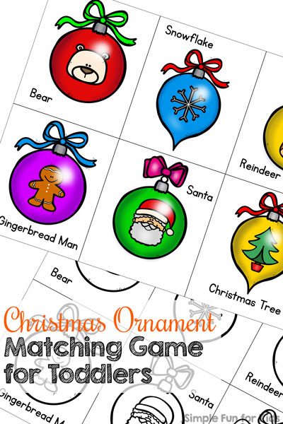 Great for toddlers working on visual discrimination skills, 1:1 correspondence, visual scanning, fine motor skills, color recognition, and more: Christmas Ornament Matching Game! (Day 17 of 24 Days of Christmas Printables for Toddlers.)