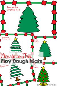 Decorate a Christmas tree the sensory way with these cute printable Christmas Tree Play Dough Mats for toddlers, preschoolers, and older kids! (Day 19 of 24 Days of Christmas Printables for Toddlers.)