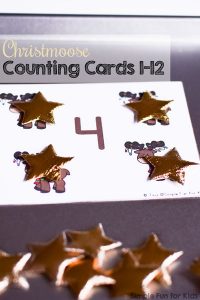 Practice counting and 1:1 correspondence with these cute Christmoose Counting Cards 1-12. (Day 14 of the 24 Days of Christmas Printables for Toddlers.)