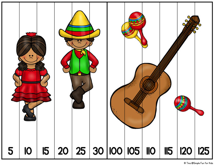 Learn skip counting with a fun Mexican theme: Cinco de Mayo Skip Counting Puzzles for your kindergartener!