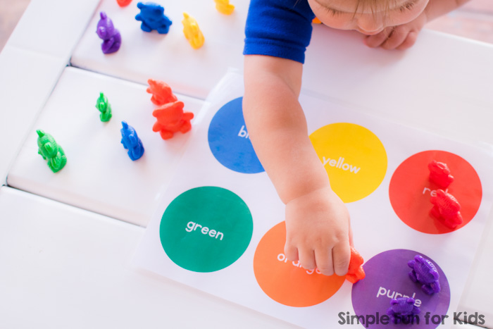 My toddler's first totschool activity was color sorting with rainbow bears - and he's in love with it! Super simple, but a fun and educational introduction to colors.