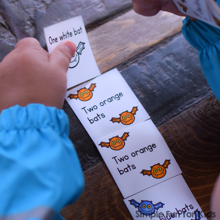 This is a great printable game for kindergarteners learning their color and number words: Colorful Bats Memory Game, perfect for Halloween or any day! (And my toddler liked it, too :) )
