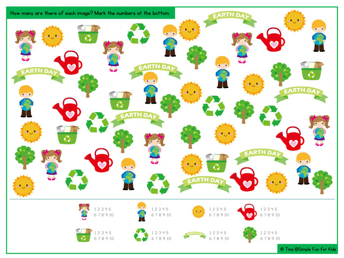 Earth Day is on April 22! Practice counting in a playful manner with this printable Earth Day I Spy Game that's perfect for preschoolers and kindergarteners.
