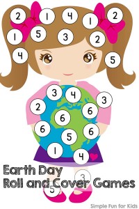 Try these simple math games for preschoolers and kindergarteners: Earth Day Roll and Cover Games! All you need is a die, some manipulatives, and you're ready to play!