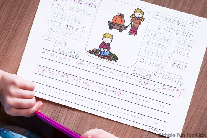 My kindergartener has been enjoying the differentiated simple writing prompts I've been making for her. Try these Fall Kids Writing Prompts for Kindergarteners with different level of support for beginning writers!