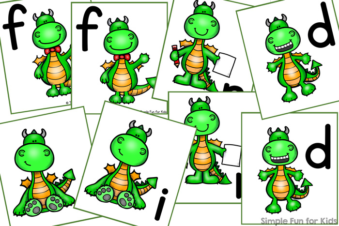 Learn letters with this cute printable matching game that's perfect for toddlers and preschoolers: Friendly Dragon Lower Case Letter Matching Game! The pdf file is editable, so you can easily use your own letter combinations, numbers or other learning objectives.