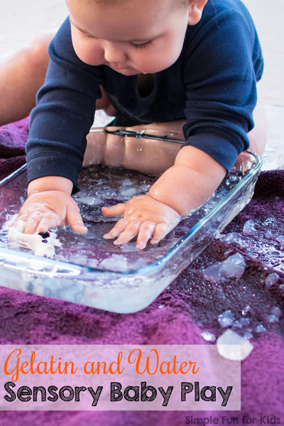 Want something simple and fun for baby to do? This Gelatin and Water Sensory Baby Play activity is totally taste-safe and a great chance to explore an unusual material.