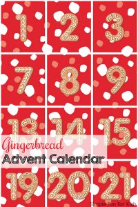 It's Day 1 of the 24 Days of Christmas Printables for Toddlers! Get started with this cute no-prep Gingerbread Advent Calendar and introduce your toddler to basic number recognition with a seasonal theme.