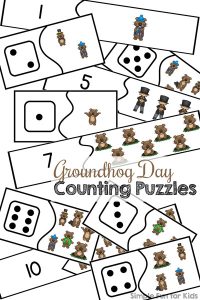 Learn to count with numbers and die faces with these cute printable Groundhog Day Counting Puzzles! Great for preschoolers who are learning to count to 10.
