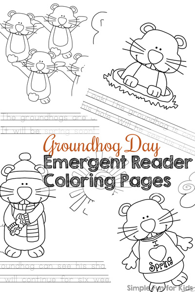 Color while learning to read (or learn to read while coloring) with these cute printable Groundhog Day Emergent Reader Coloring Pages! Simple words that go with the cute images of groundhogs are perfect for older preschoolers and kindergarteners who are learning to read.