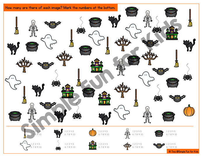 Printables for Kids: Cute Halloween I Spy Game that practices counting, visual discrimination, and number recognition.