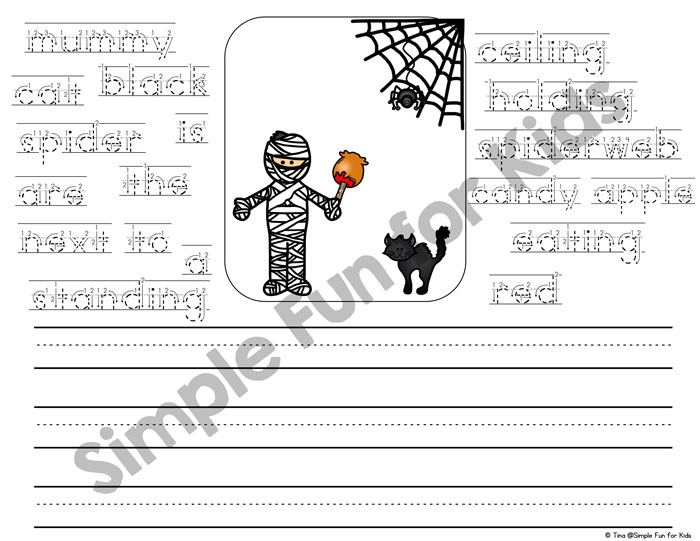 Are your kids starting to write their own sentences? Start them off with these Halloween Writing Prompts for Beginners! Four versions with different levels of support for kindergarteners, all in color and black & white for added coloring fun.