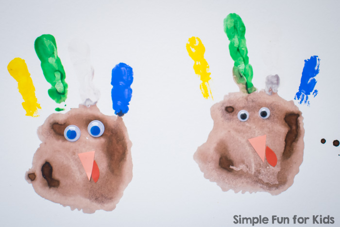 Crafts for kids: Make quick and simple turkey handprints with your kids to decorate for Thanksgiving!