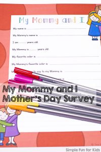 This printable My Mommy and I Mother's Day Survey is so cute! I can't wait to compare what my preschooler replies over the years - and soon my toddler will be able to join in, too!